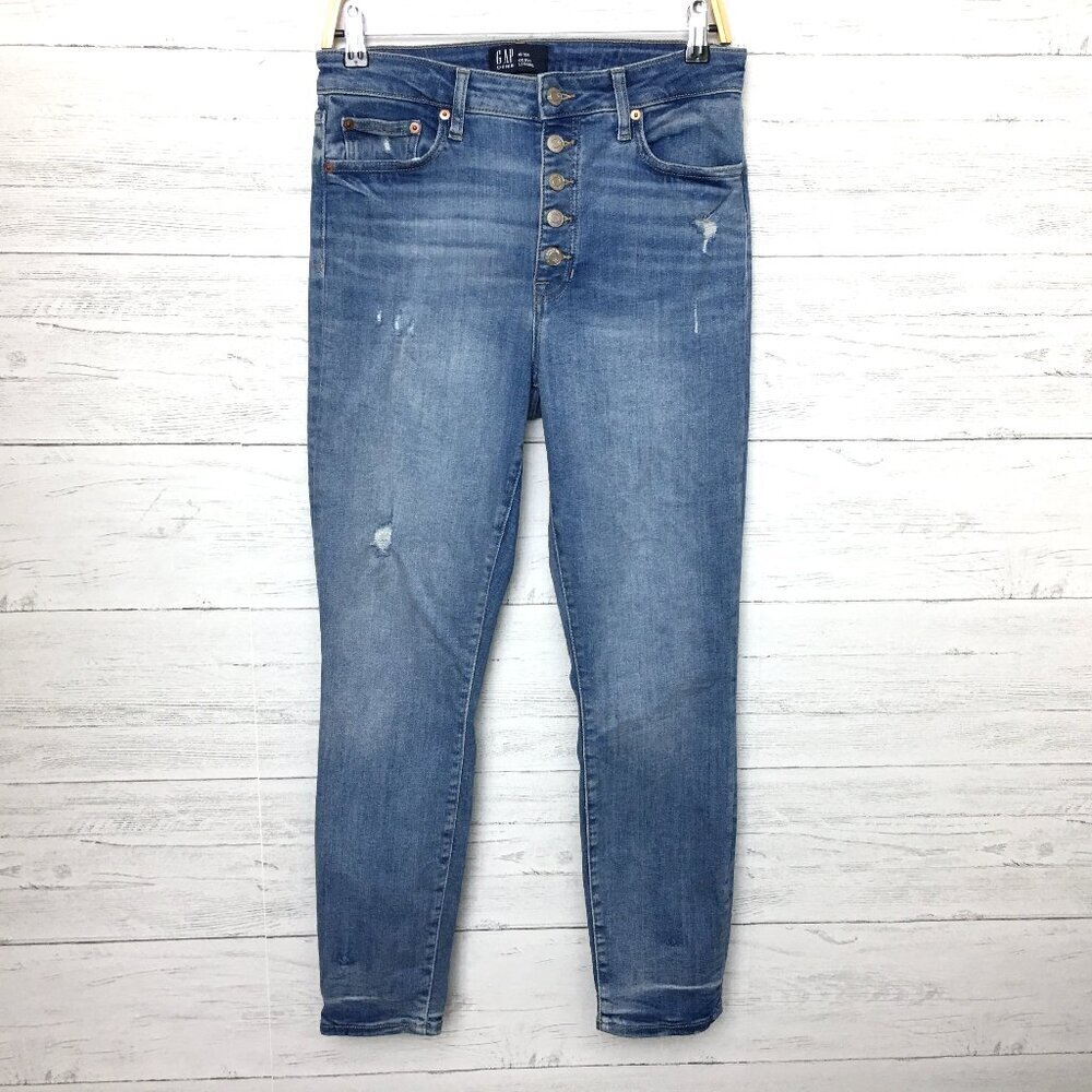 Gap Denim Women's Jeans Curvy Legging Button Fly Distressed Stretch size 10